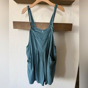 Small shop|Women’s soft Teal sleeveless Romper Overalls with Pockets & buttons•L